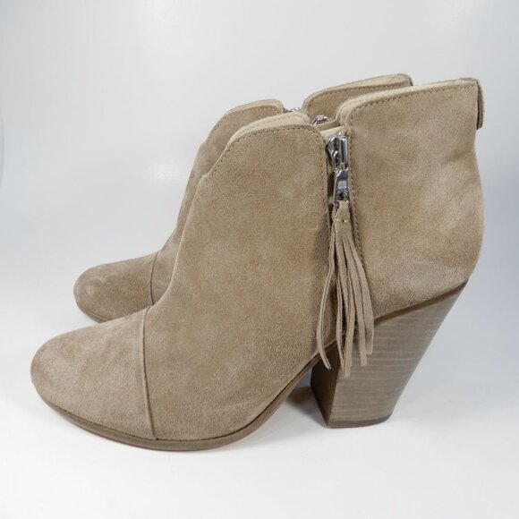 RAG & BONE Margot Ankle Boots Booties 40 9.5 10 Fringe Beige Suede Dual Zip NEW - Picture 2 of 12